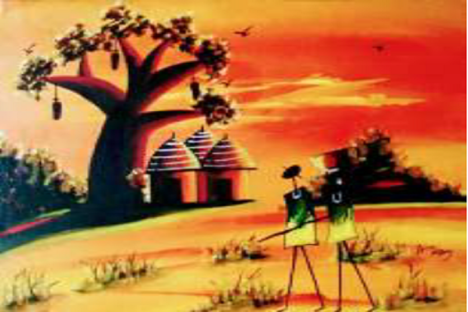 Baobab tree in a village view
